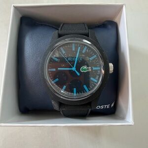 Lacoste Black Silicone Watch with Silver Caseback and Yellow Sticker